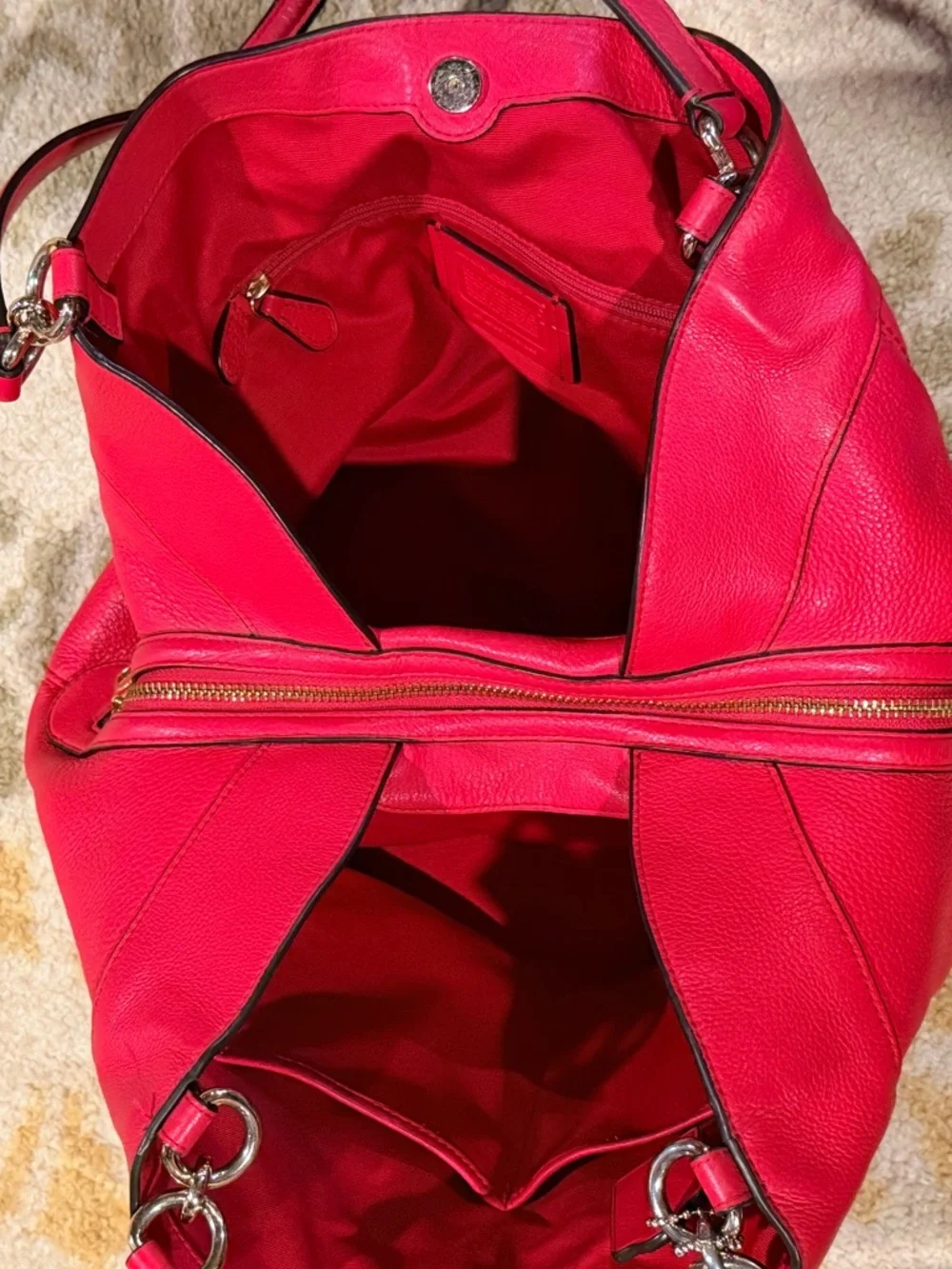 Coach Red Pebble Leather Lexy Shoulder Bag Purse F57545 - Picture 11 of 15